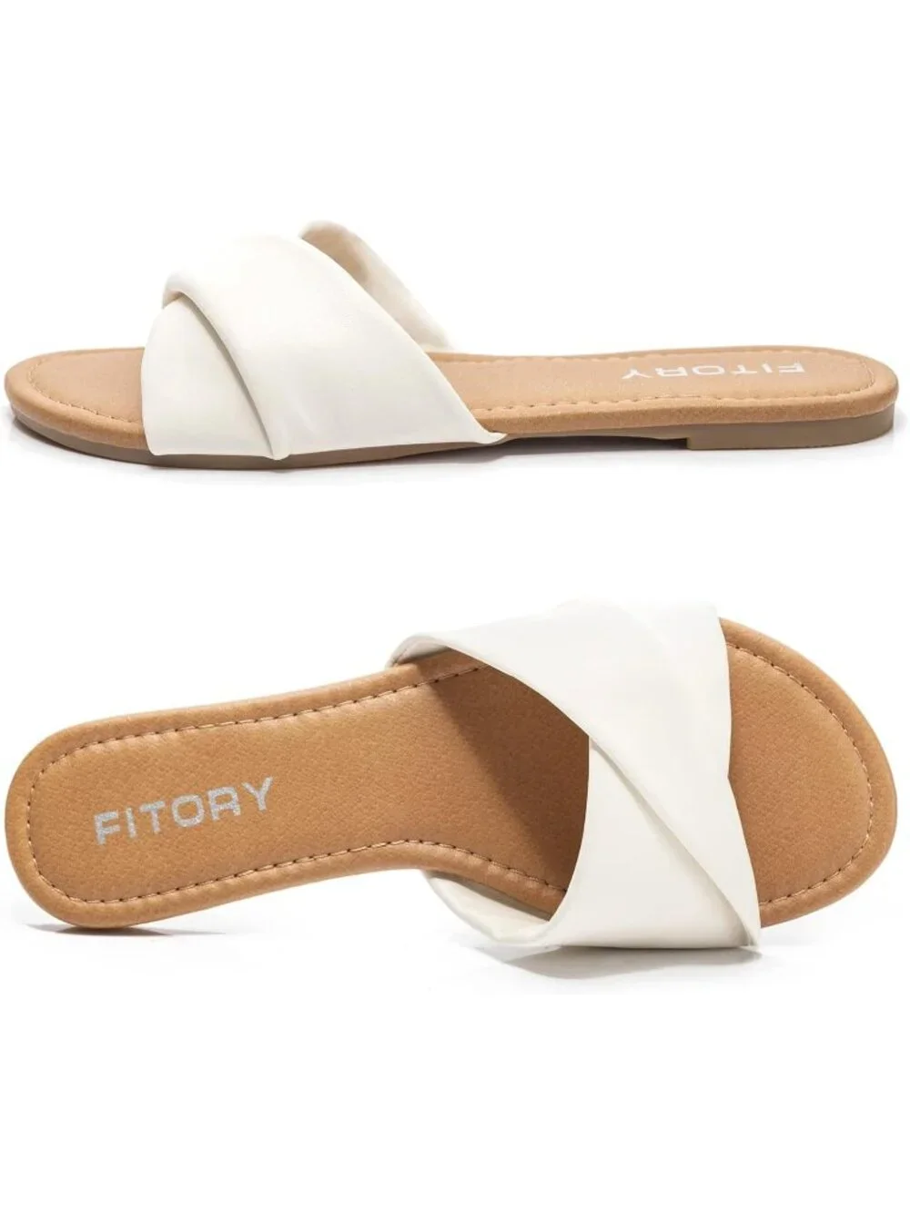 Women's White Flat Sandals Fashion Slides With Soft Leather Slippers Casual
